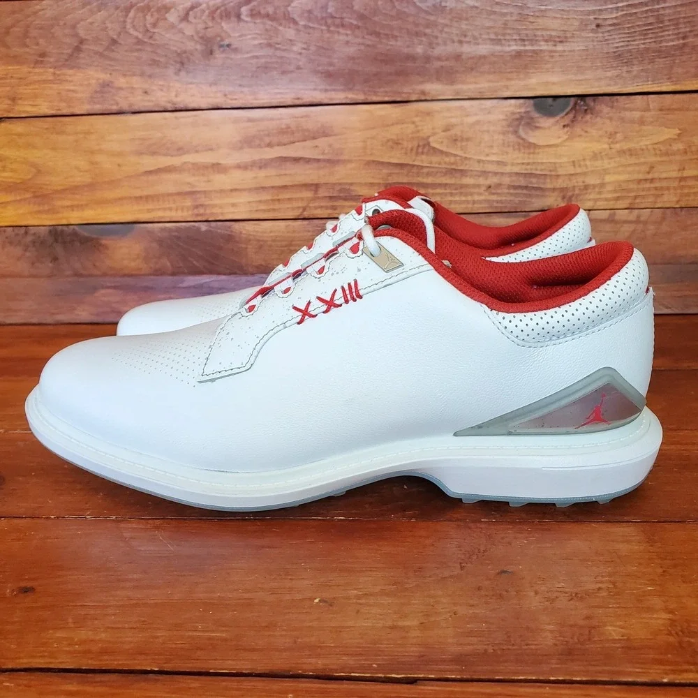 Nike Air Jordan ADG 5 Golf Shoes Men 8.5 White Fire Red Metallic FQ6642-101 New‎